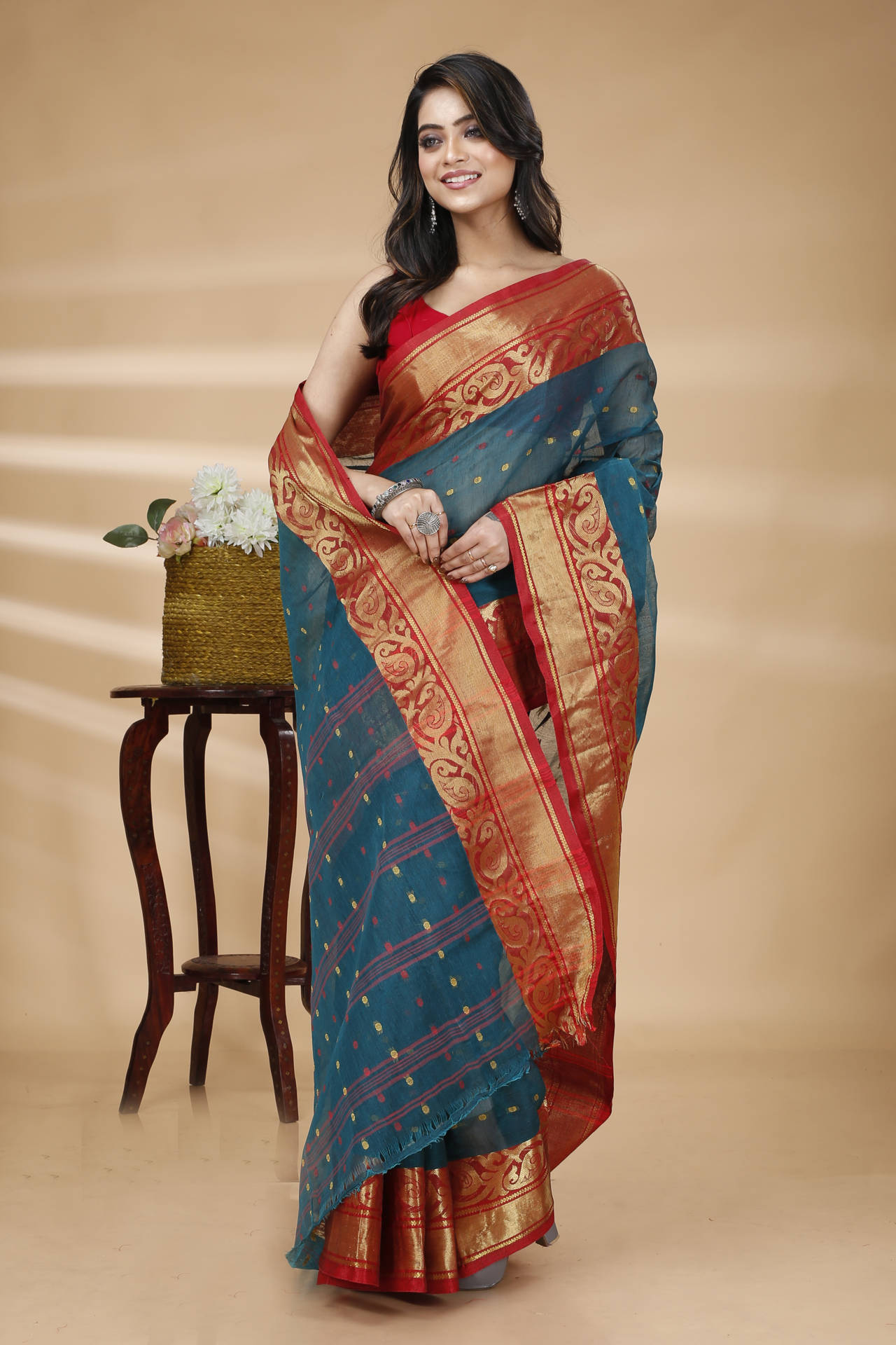 Dark Green Pure Cotton Sachi Tant Saree (1304)